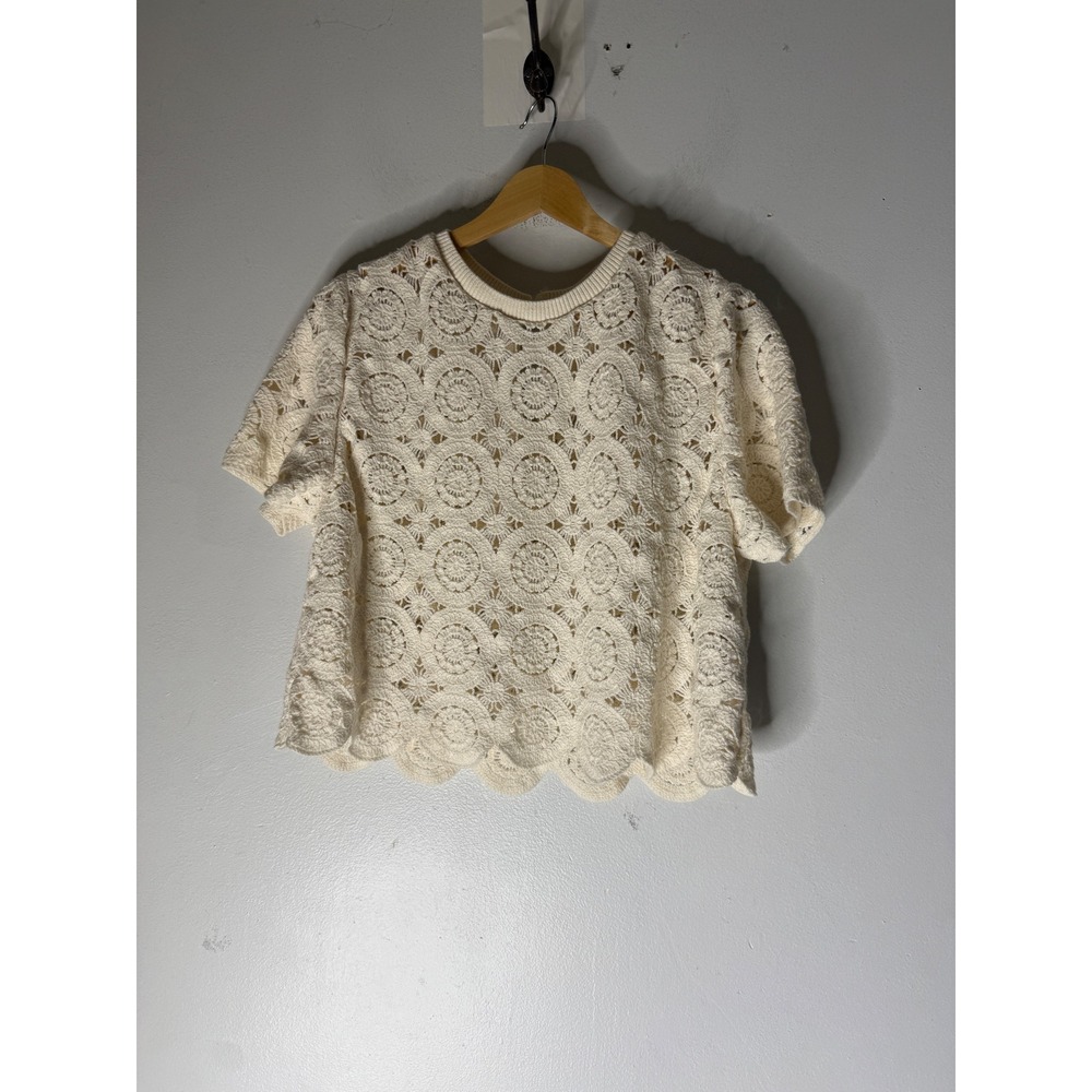 Abercrombie & Fitch Cream Crochet Medallion Scalloped Hem Top XL Ivory Boho